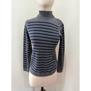 J. McLaughlin Women's Small Stripe Turtleneck Buttons Top Long sleeve